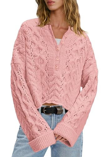 LAMISSCHE Womens Cable Knit Sweater Oversized Bell Sleeve Fall Sweaters | Amazon (US)