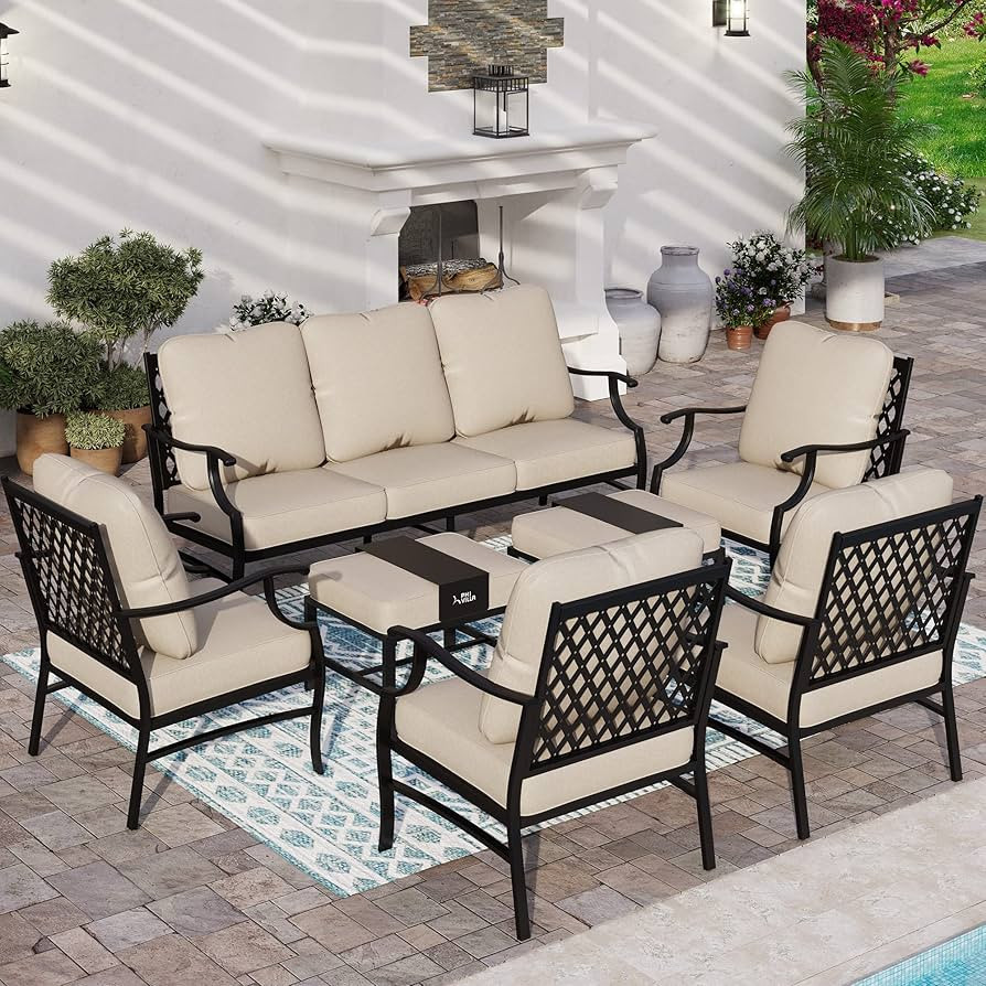 SUNSHINE VALLEY 9 Person Patio Conversation Set 7 Piece Outdoor Furniture Set Outside Metal Sofa ... | Amazon (US)