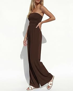 BTFBM Jumpsuits For Women Summer 2026 Beach Vacation Strapless Tube Top Jumpsuit Ruched Casual Wi... | Amazon (US)
