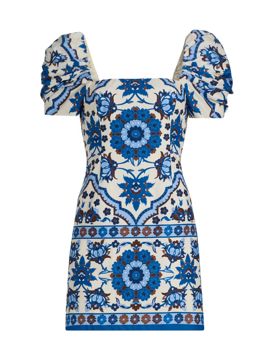 Kelly Tile Print Puff-Sleeve Minidress | Saks Fifth Avenue