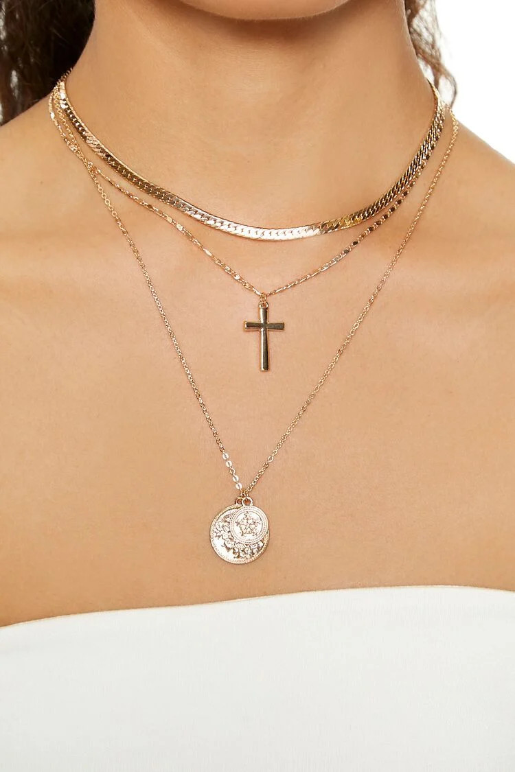 Layered Cross & Coin Necklace | Forever 21