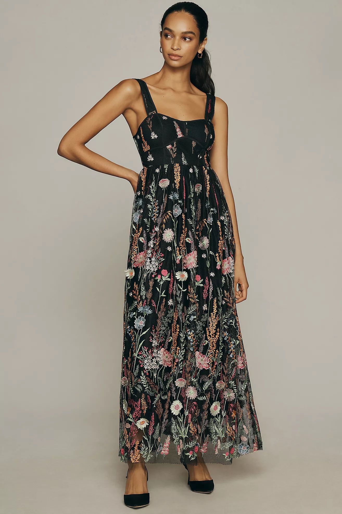By Anthropologie Sheer Floral Embroidered Mesh Midi Dress | Anthropologie (US)