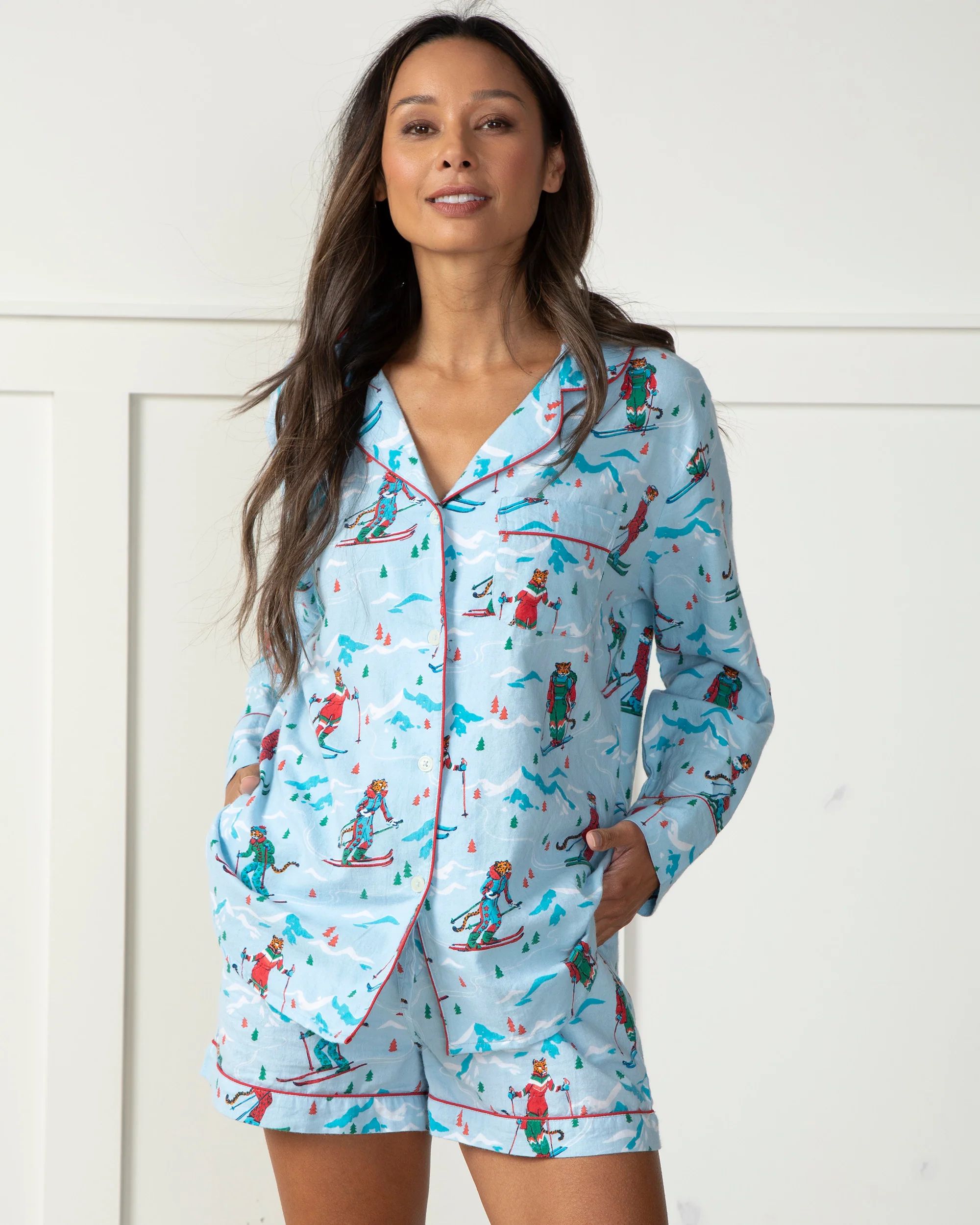 Hit the Slopes - Flannel Long Sleeve Top &amp; Shorts Set - Frosted Lake | Printfresh