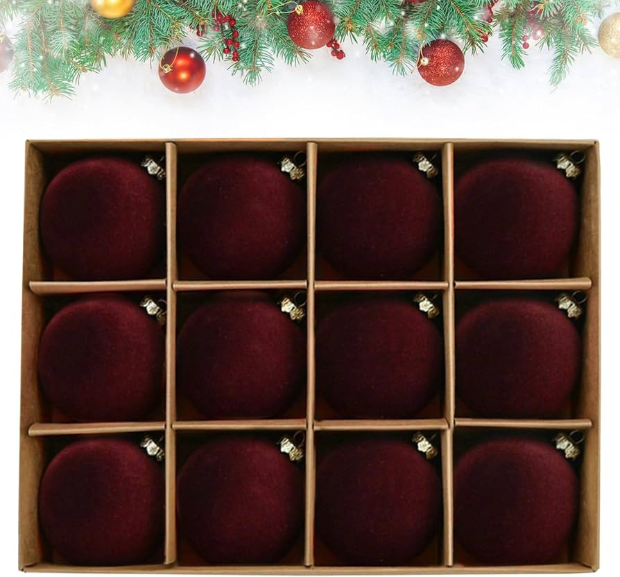 12Pc 2.4-Inch Velvet Christmas Ornaments Sets - Shatterproof Hanging Decorations, Neutral Texture... | Amazon (US)