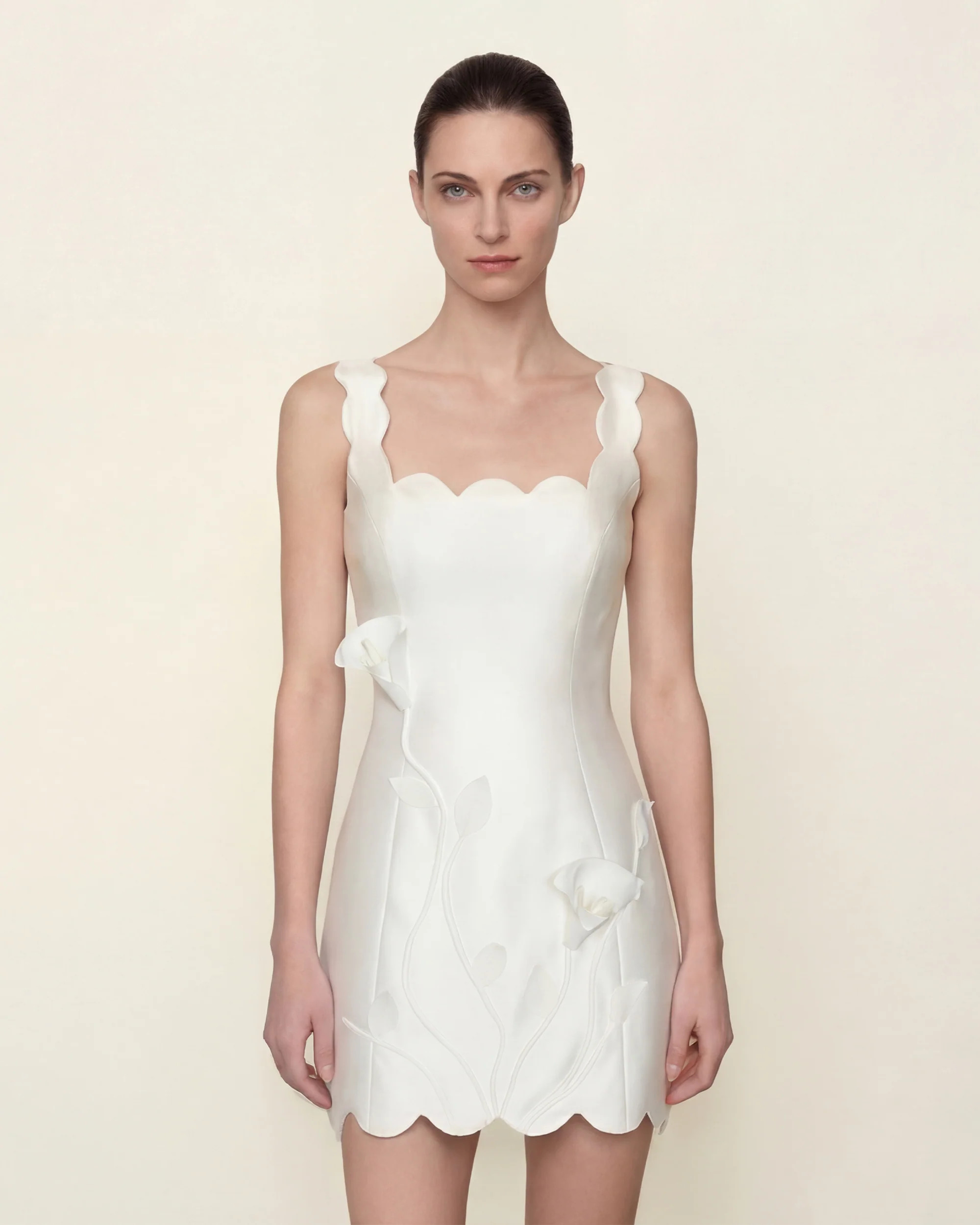 Scalloped Floral Mini Dress - White | JW PEI US