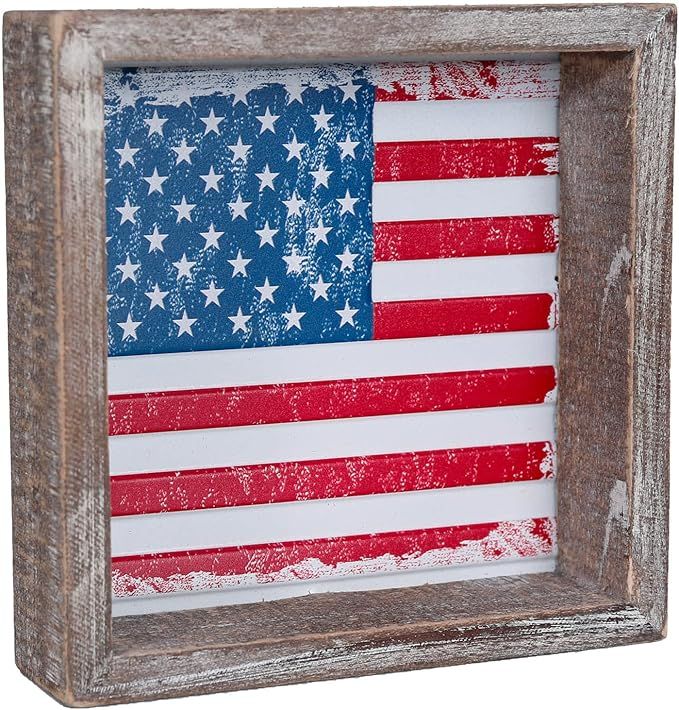 FESTWIND 4th of July Tiered Tray Decor, Wood-Framed Embossed Metal USA Flag Block Sign, American ... | Amazon (US)