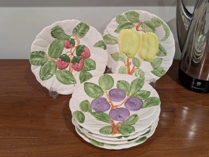 Vintage 1980s Shafford Fruit Du Jour Majolica Fruit Plates — Set of 6 — 8.25″ | Etsy (US)