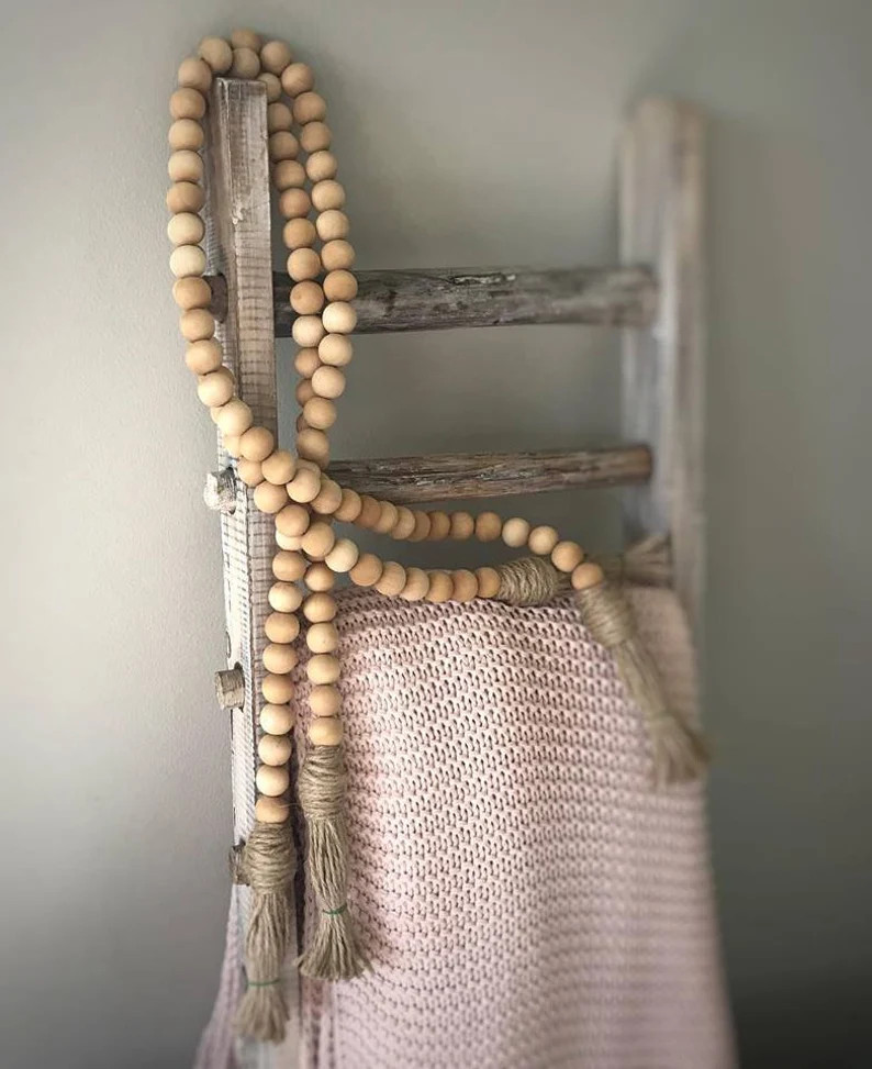 Handmade Wood Bead Garland: Farmhouse Coastal Decor With Tassels - Etsy | Etsy (US)