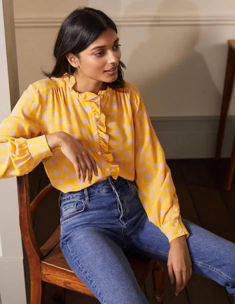 High Neck Ruffle Silk Blouse | Boden (US)