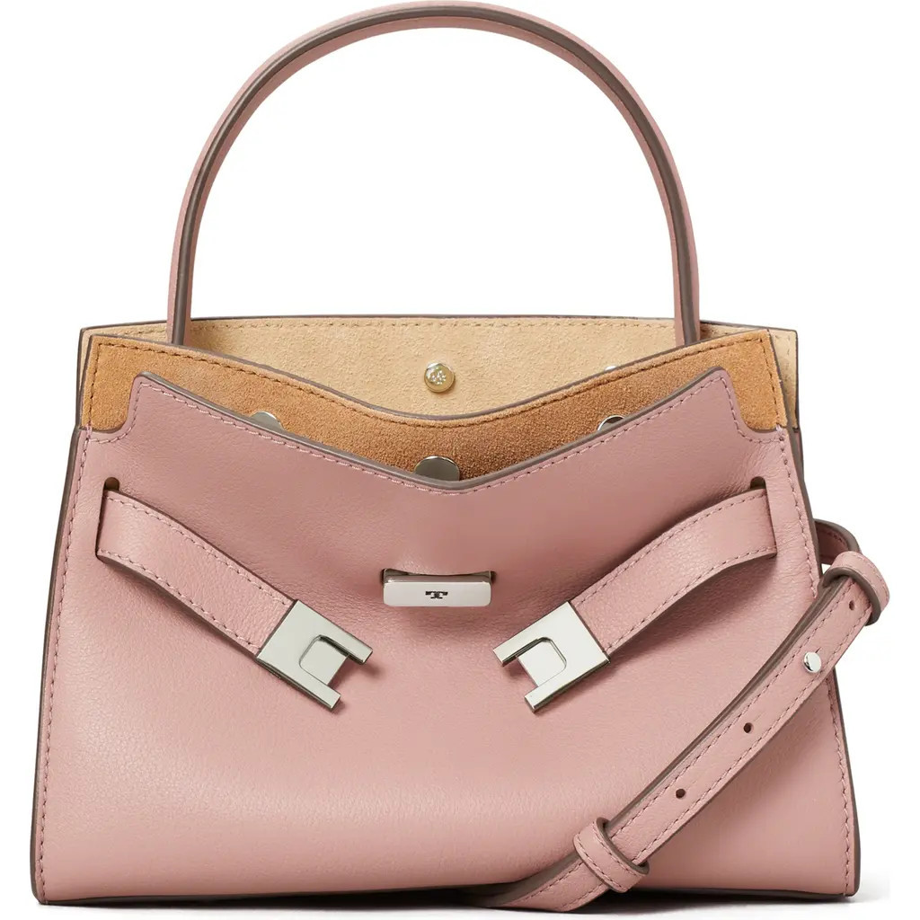 Tory Burch Petite Lee Radziwill Leather Double Bag in Light Mauve at Nordstrom | Nordstrom