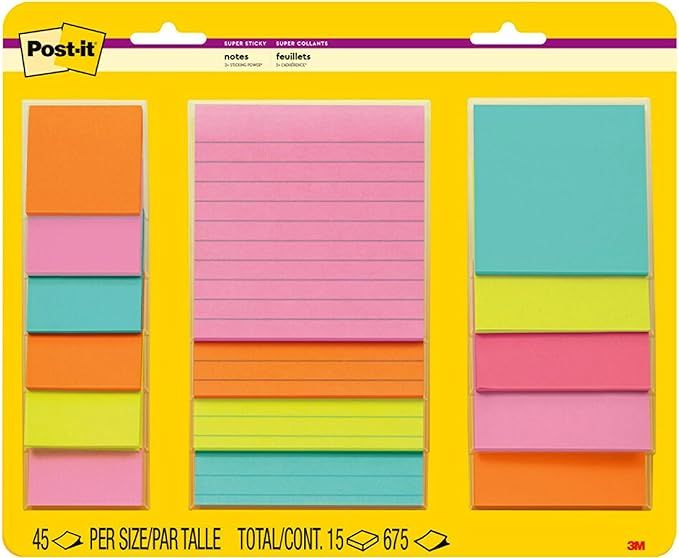 Post-it Super Recyclable Sticky Notes (4423-15SSMIA), Assorted Sizes, 15 Sticky Note Pads, 2x the... | Amazon (US)