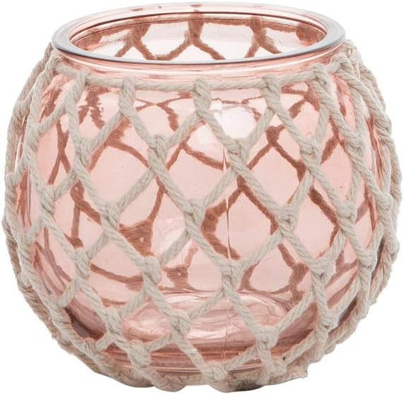Beachcombers Pink Glass Tea Light With Rope Weave Glass Cotton Candle Holder For Decor Wedding Pa... | Amazon (US)