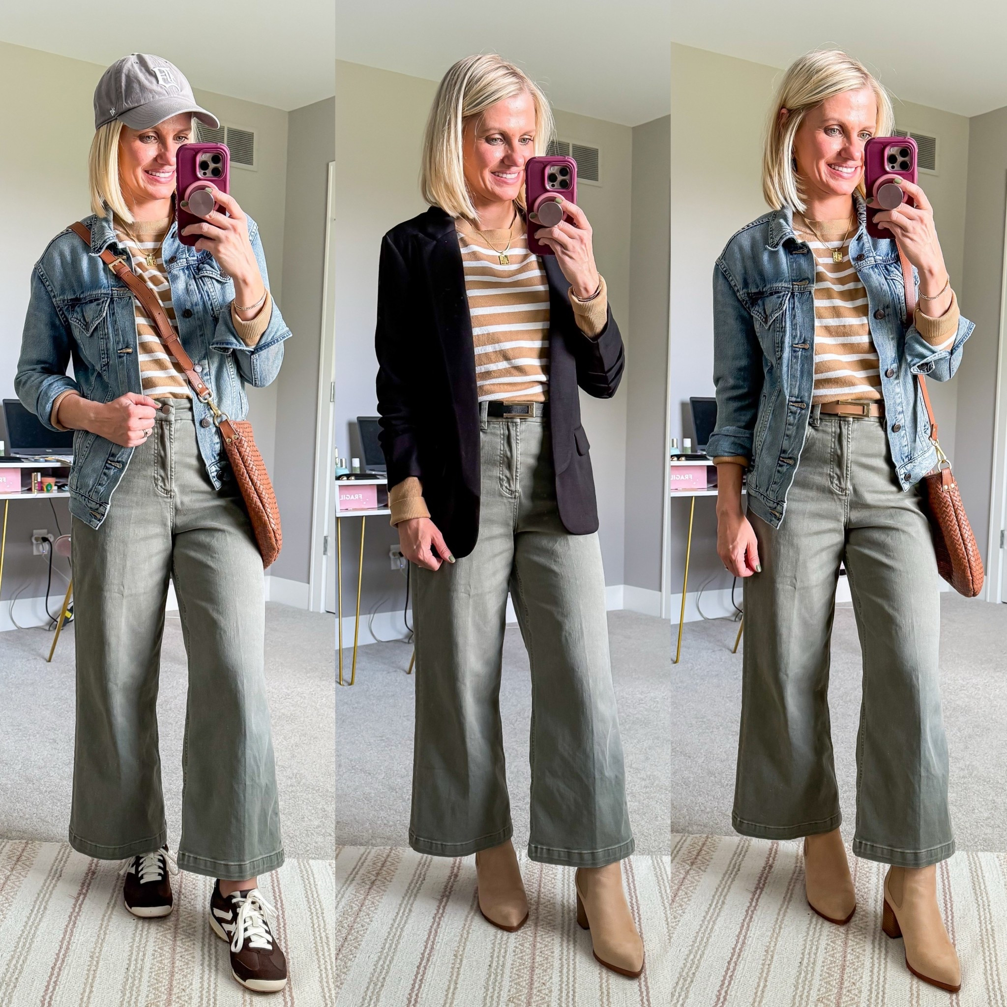 Fall outfit ideas with cropped wide-leg green jeans  

#LTKStyleTip #LTKSeasonal #LTKPetite