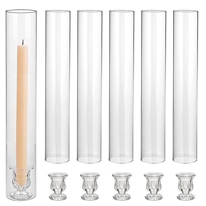CHILL RECIPE Glass Hurricane Candlestick Holders Clear 14" Tall Cylinder Candleholder Chimney Tub... | Amazon (US)