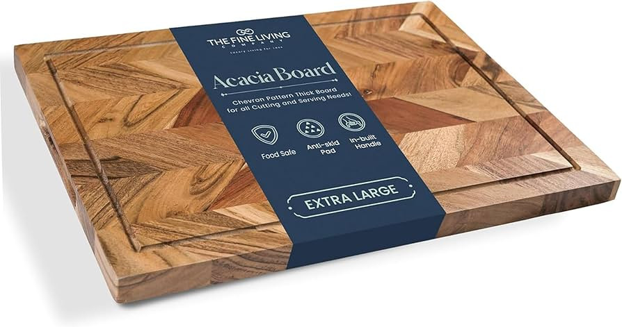 The Fine Living Co. Large Cutting Board, Acacia Wood Meat Chopping Board, Butcher Block with Juic... | Amazon (US)