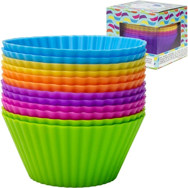 Silicone Cupcake Liners Baking Cups, Assorted Colors, Vibrant Muffin Moulds 12pcs | Walmart (US)
