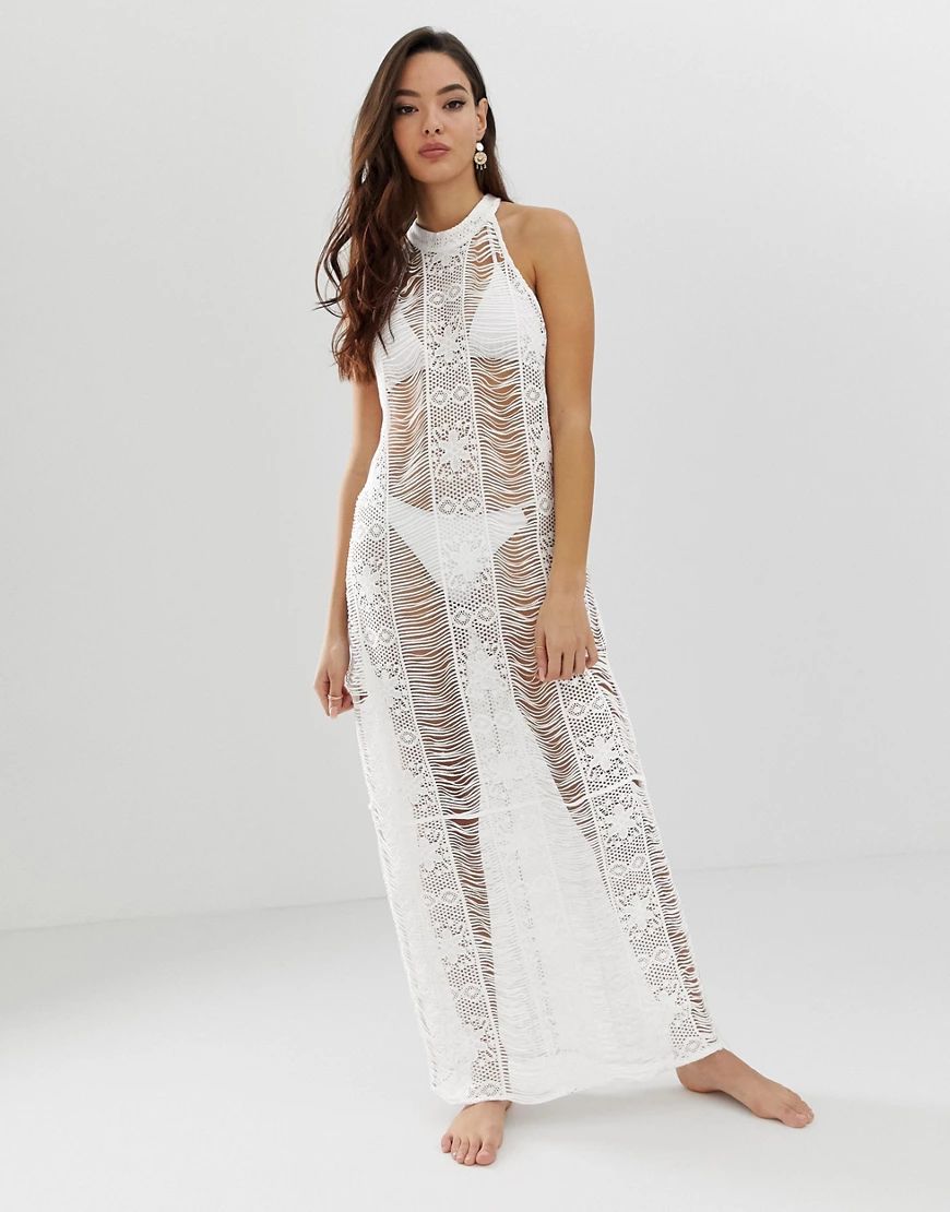 ASOS DESIGN ladder lace bodycon maxi beach dress-White | ASOS (Global)