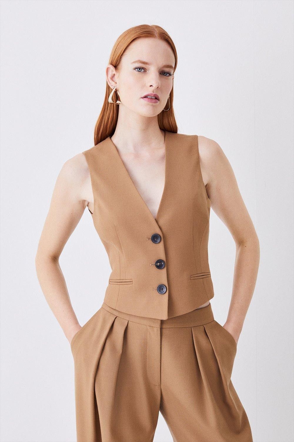 Premium Wool Flannel Waistcoat | Karen Millen UK + IE