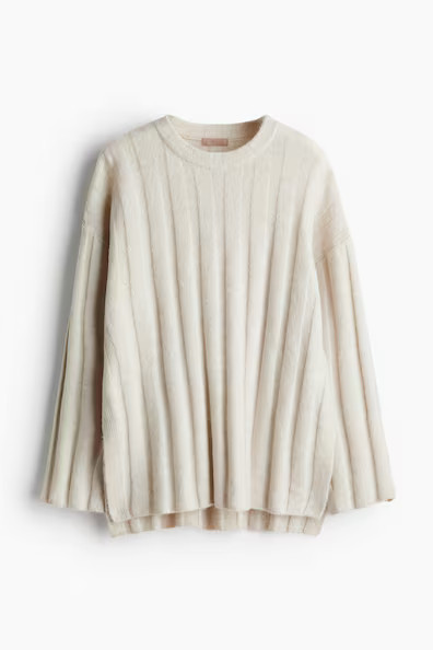 H & M - Oversized Rib Knit Sweater - Beige | H&M (AU)