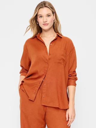 Linen-Blend Loose Button-Down Shirt | Old Navy (CA)
