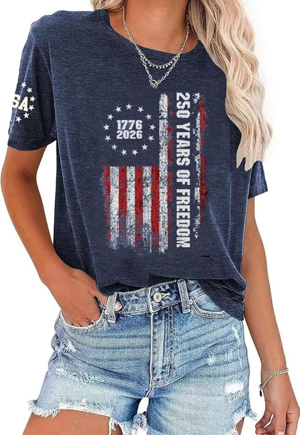 Womens 4th of July Shirt USA Flag Graphic Tee Heart American Flag Star Stripe Patriotic Short Sle... | Amazon (US)