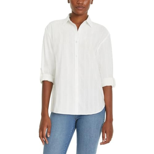 Gloria Vanderbilt Amanda White Dress Top, Lightweight Long Sleeve Button Down Shirt Women, Dress Shirts Women - White X-Large | Amazon (US)