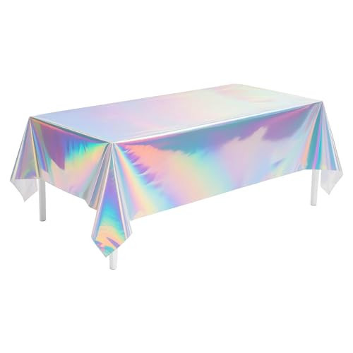 1 Pack Iridescent Tablecloth, 54" x 108" Birthday Party Table Cloths Iridescence Plastic Disposable Table Covers Iridescent Party Decorations, Birthday Decor Tablecloth for Buffet Table | Amazon (US)