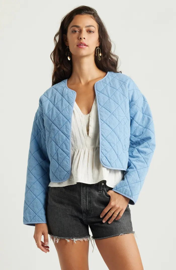 Quilted Cotton Twill Open Front Crop Jacket | Nordstrom