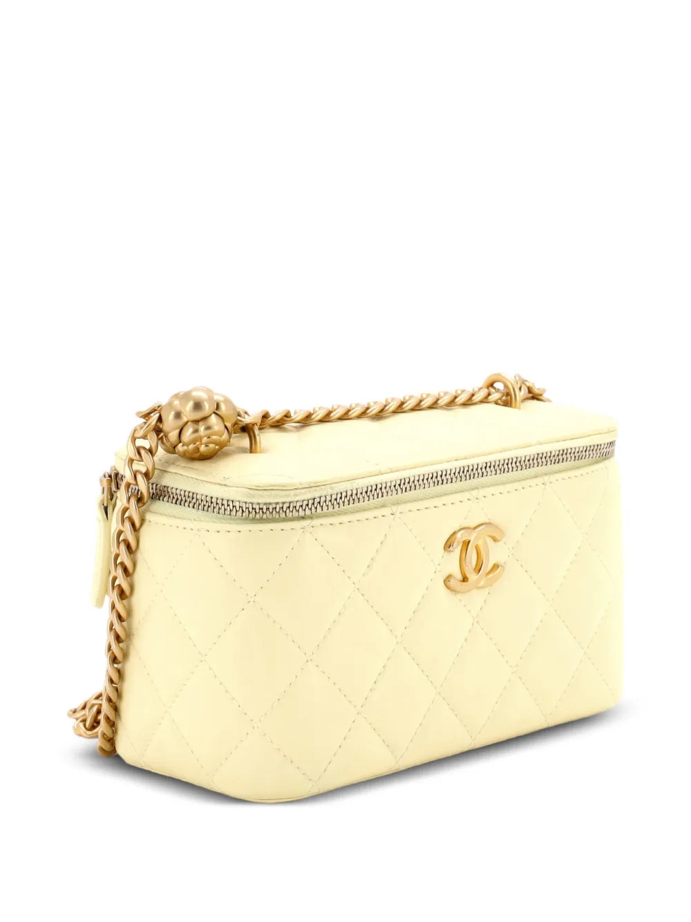 CHANEL Pre-Owned Sweet Camellia Vanity Case with Chain Quilted Lambskin Small crossbody bag - Yellow | Farfetch Global
