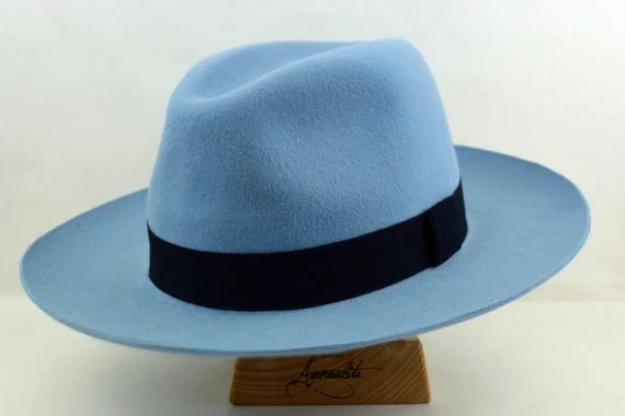 Wide Brim Fedora | The SYRACUSE | Light Blue Wide Brim Hat Men | Fedora Hat For Men | Mens Fur Fe... | Etsy (US)