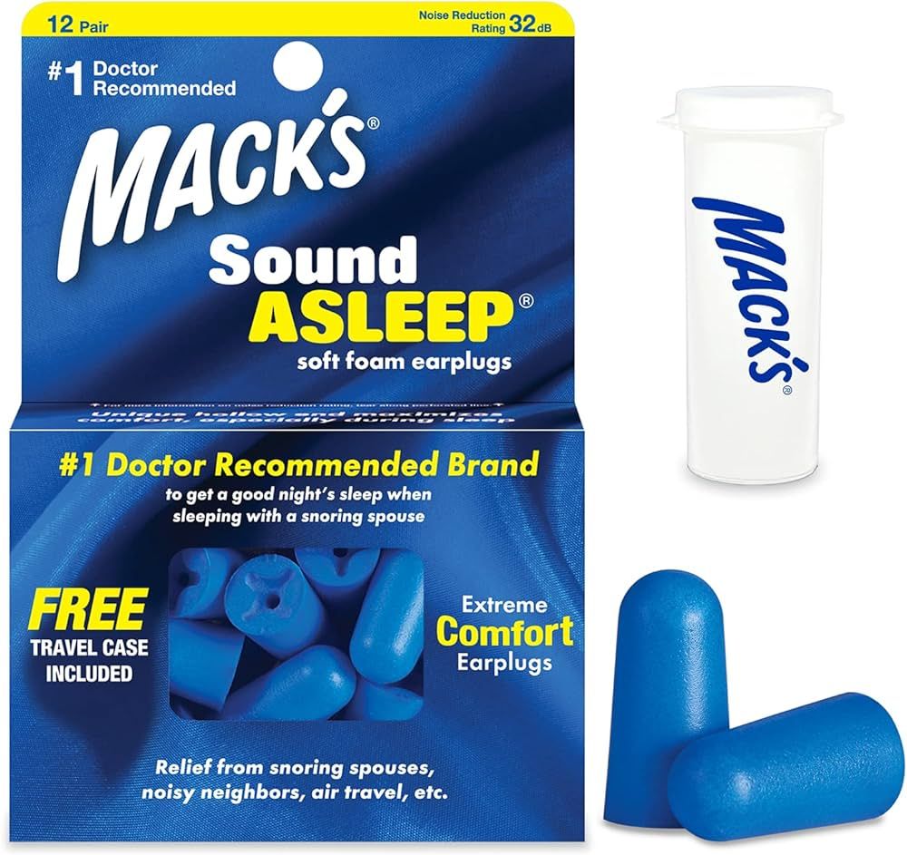 Mack’s Sound Asleep Soft Foam Earplugs, 12 Pair – 32dB High NRR, Comfortable Ear Plugs for Sl... | Amazon (US)