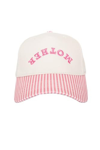 KATYDID Mother Upside-Down Embroidered Trucker Hat for Women – Vintage Two-Tone Snapback Baseball Cap – Trendy, Western Style Mom Hat for Women – USA Made (Pink Stripe) | Amazon (US)