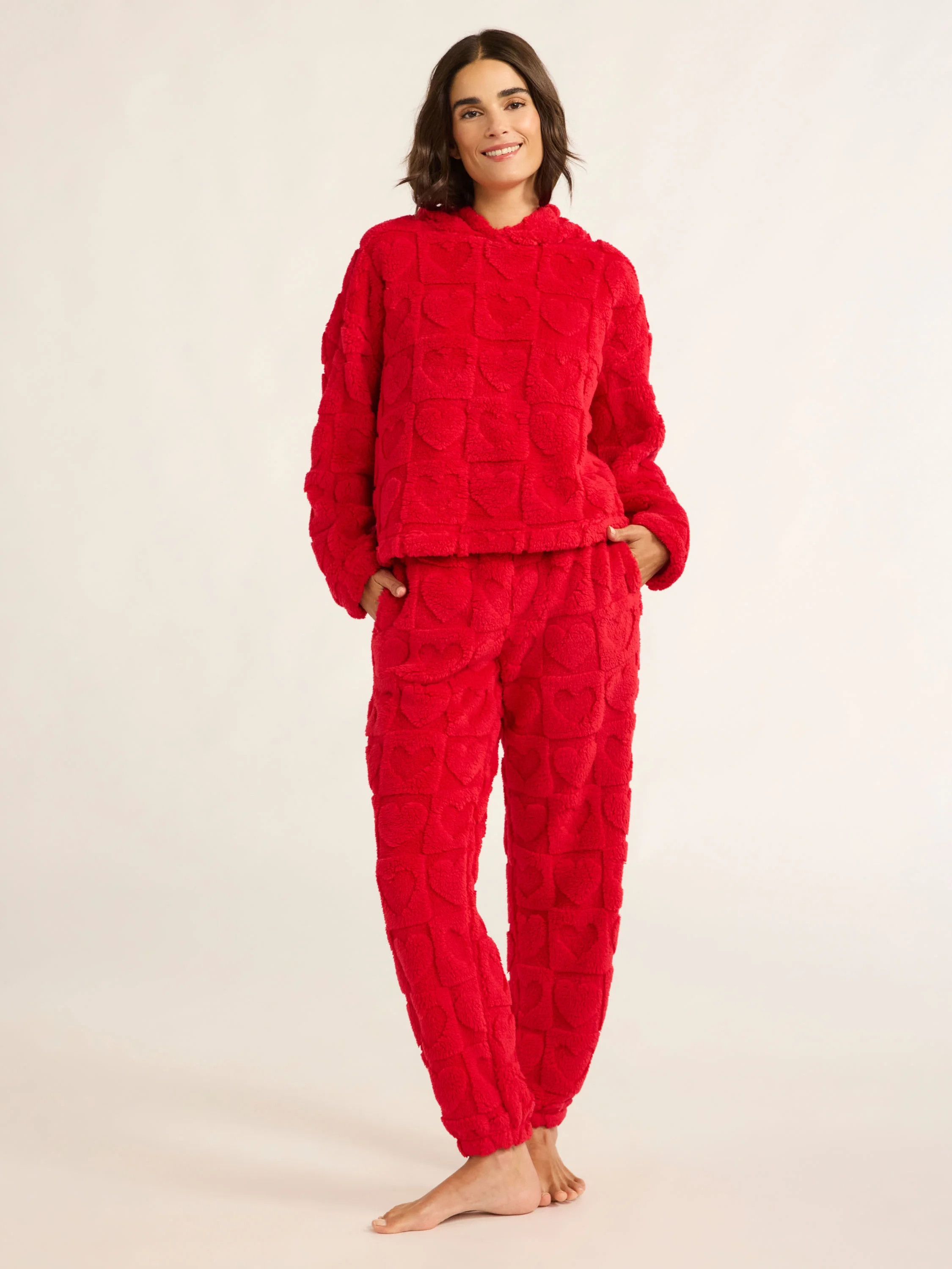 Joyspun Women's Embossed Plush Hoodie and Joggers Pajama Set, 2-Piece, Size XS-2X | Walmart (US)