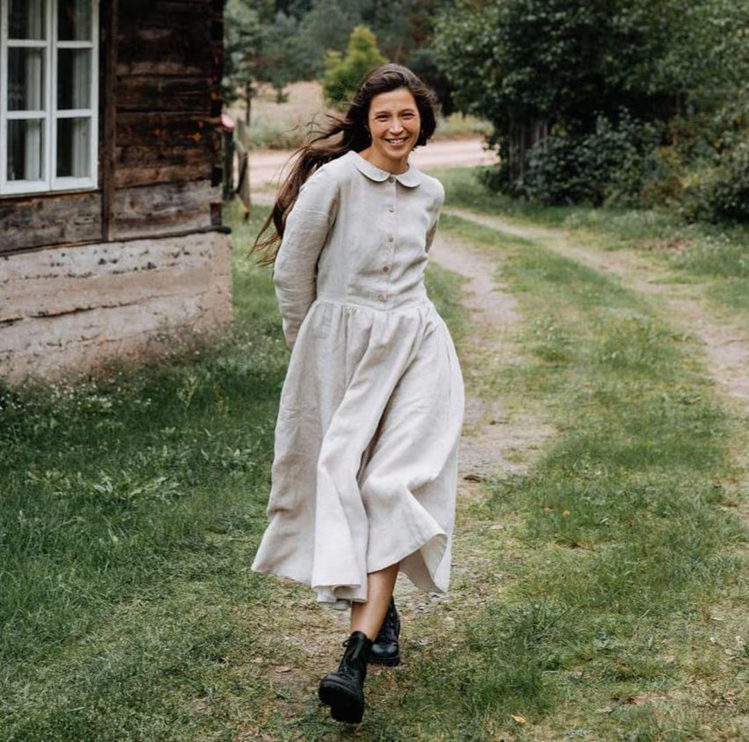 RETRO STYLE DRESS | Edwardian Dress, Shirt Dress With Peter Pan Collar, Renaissance Dress, Modest... | Etsy (US)