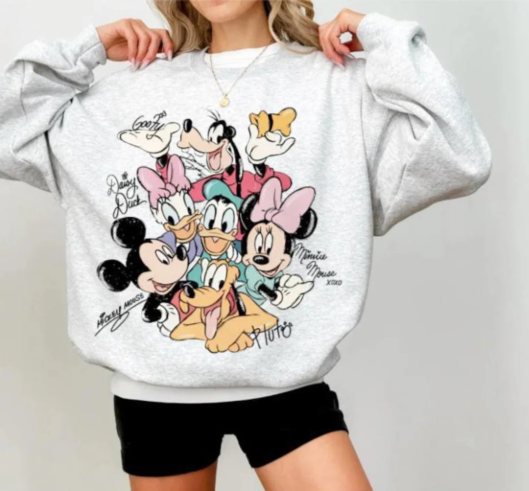 Retro Mickey and Friends Signatures Sweatshirt, Magical Shirt, Disney Characters Shirt, Mickey & ... | Etsy (US)