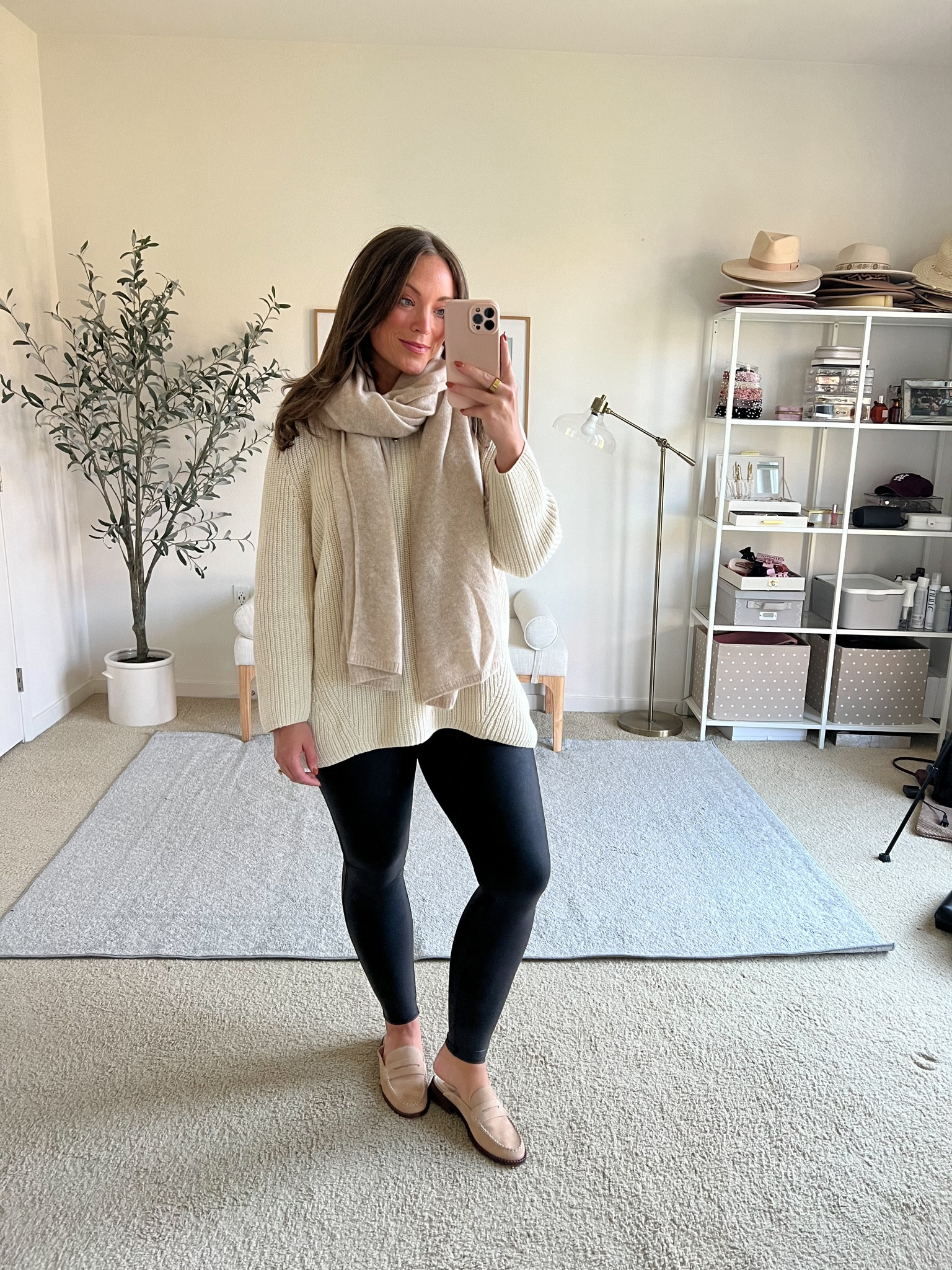 Easy spanx leather leggings outfit! 

Sweater medium,
Cashmere scarf would be a great gift! 
Leather leggings medium 


#LTKSeasonal #LTKFindsUnder100 #LTKMidsize