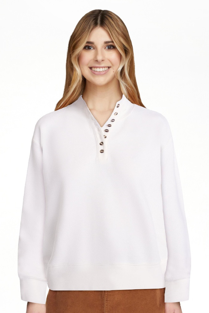 Scenario Women's and Women's Plus Waffle Knit Button Top with Long Sleeves, Sizes XS-4X | Walmart (US)