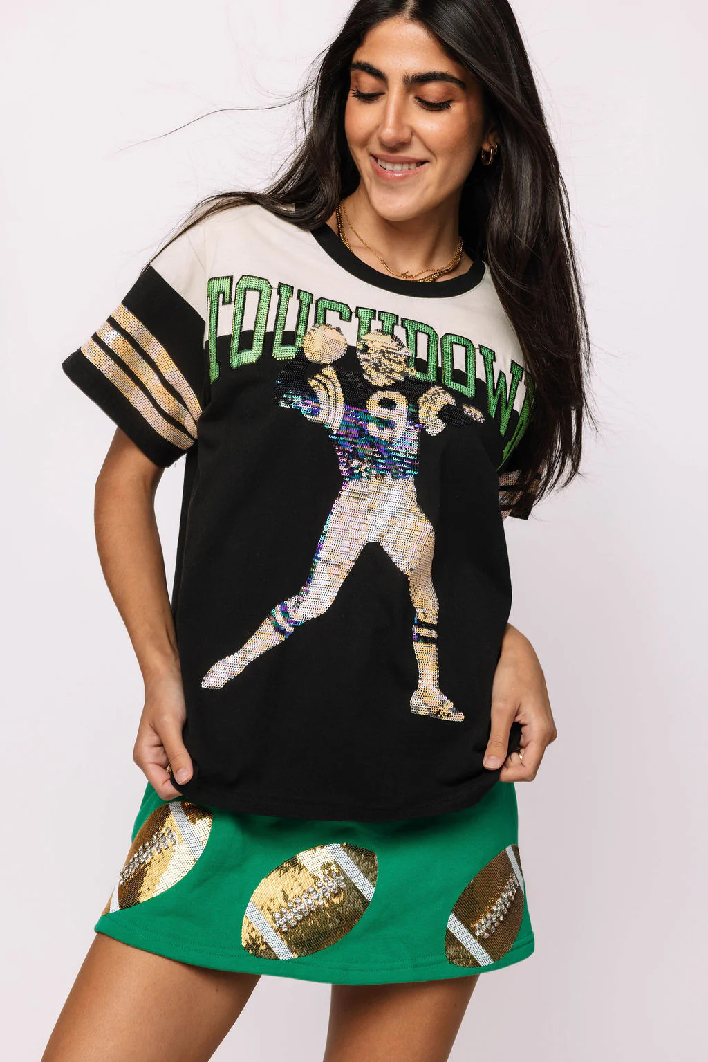 Black 'Touchdown' Football Player Tee | Queen of Sparkles
