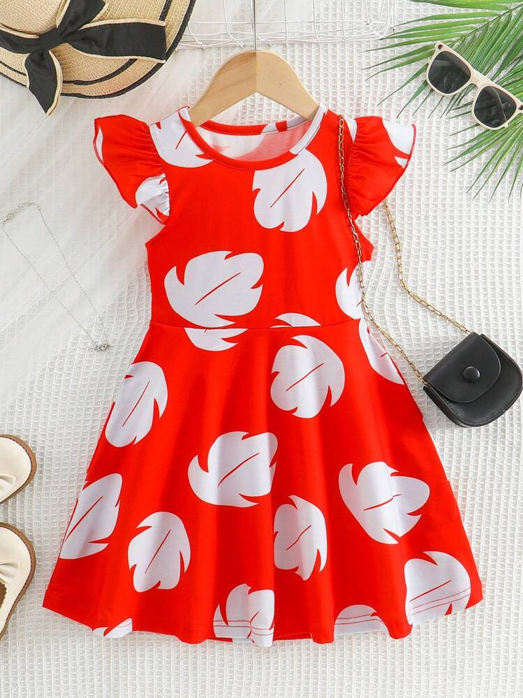 Young Girl Vacation Casual Contrasting Color Floral Print Short Cap Sleeve Dress Summer Holiday | SHEIN