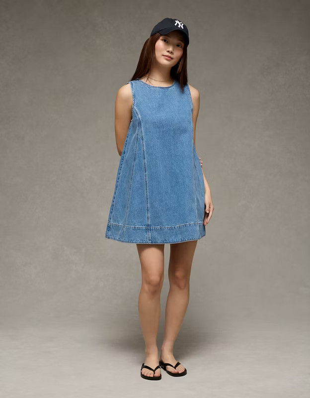 AE High Neck Denim Shift Dress | American Eagle Outfitters (US & CA)