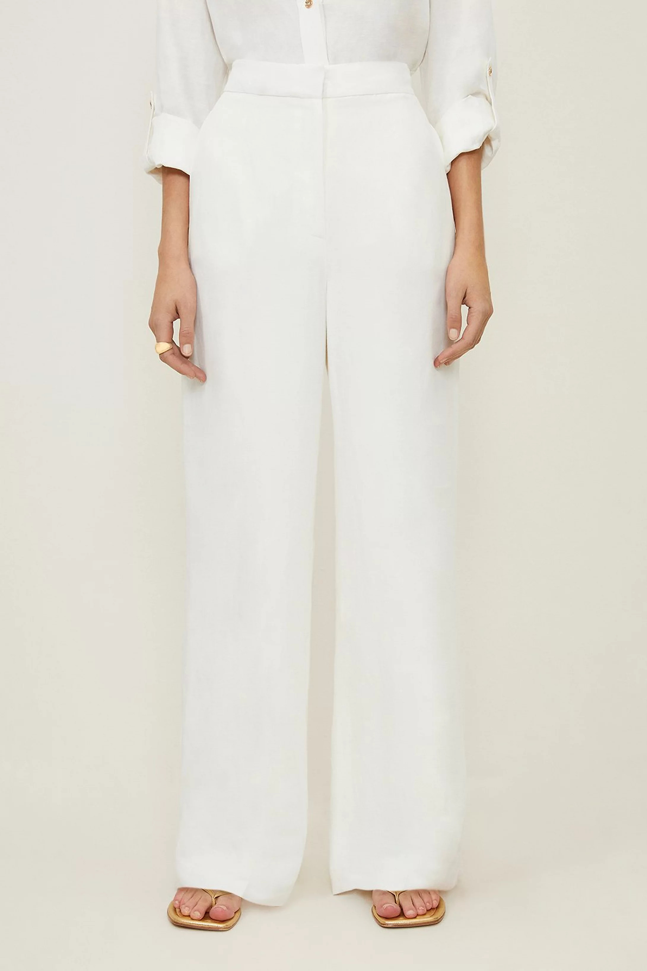Premium Tailored Linen Mid Rise Wide Leg Trousers | Karen Millen UK + IE + DE + NL