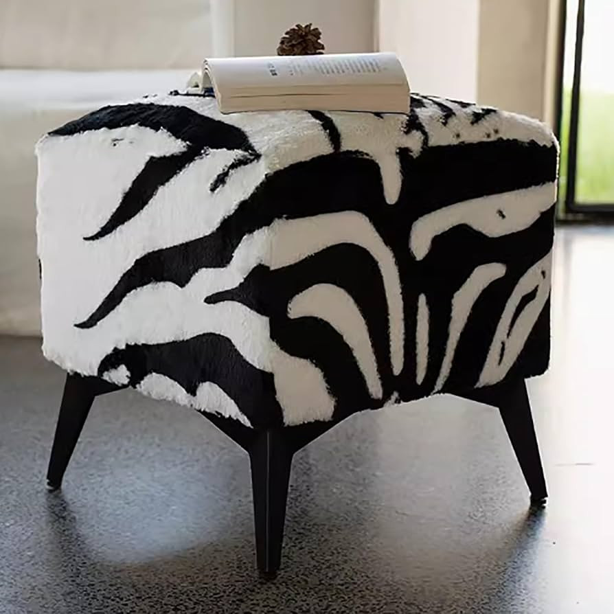 Square Footstool Ottoman,Vanity Stool Chair with Metal Leg,Furry Faux Cowhide Shoe Changing Bench... | Amazon (US)
