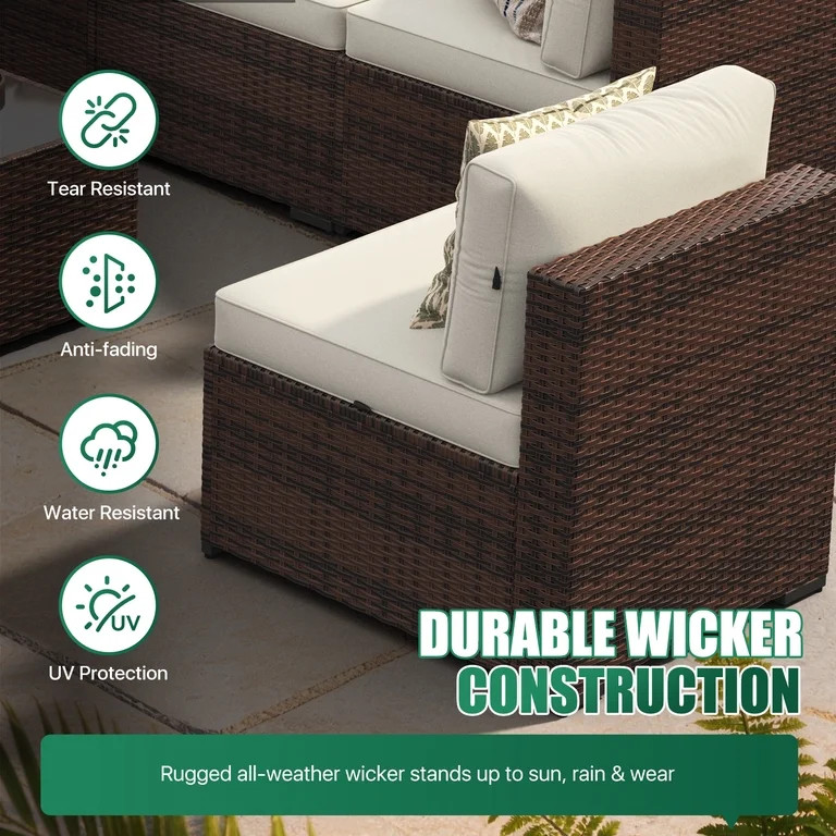 Clouddwell Juego de Muebles de Patio Exterior de 7 Piezas, Juegos de Sof\u00e1 Seccional de Patio... | Walmart (US)