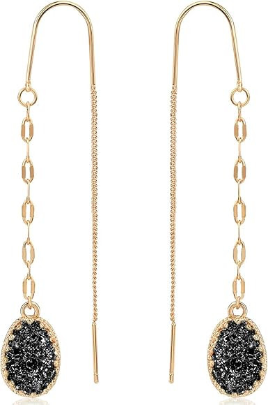 Humble Chic Simulated Druzy Threader Earrings for Women - Gold, Silver, or Rose Gold Tone Long Ch... | Amazon (US)