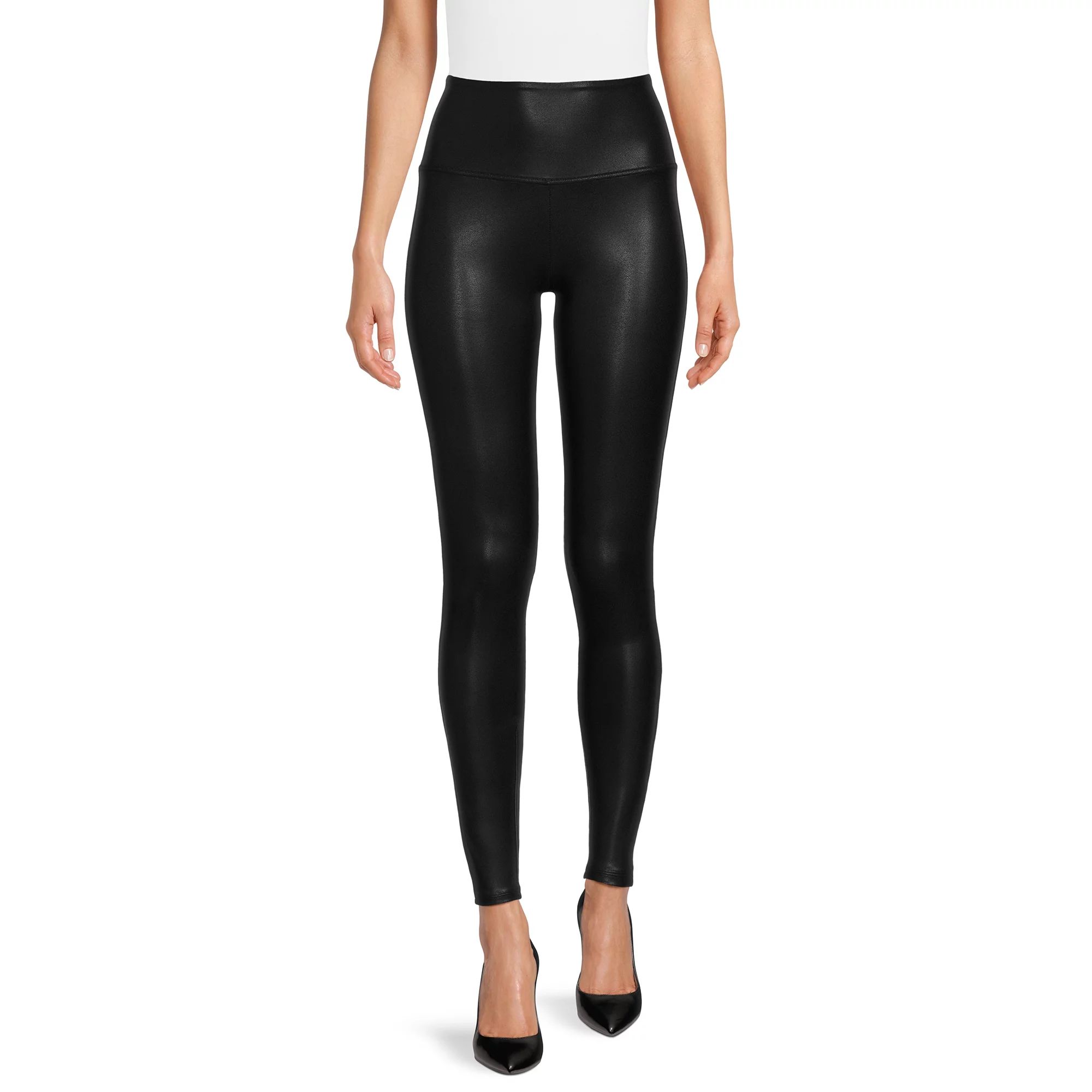 Time and Tru Women's High Rise Ankle Length Faux Leather Leggings, 28" Inseam, 2-Pack, Sizes XS-X... | Walmart (US)