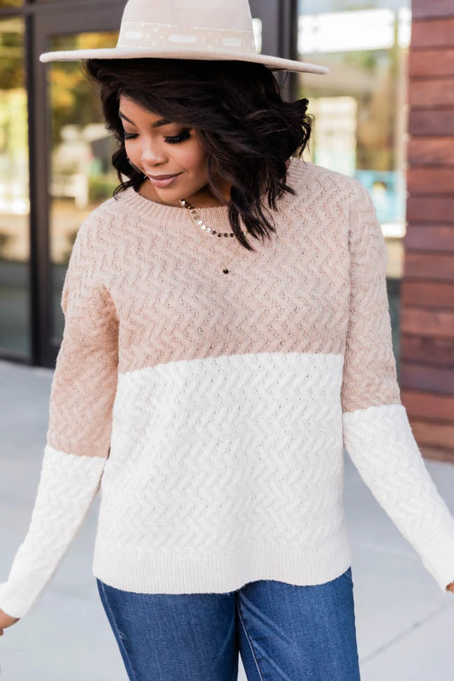 Crisp Fall Air Colorblock Taupe/Cream Sweater | The Pink Lily Boutique