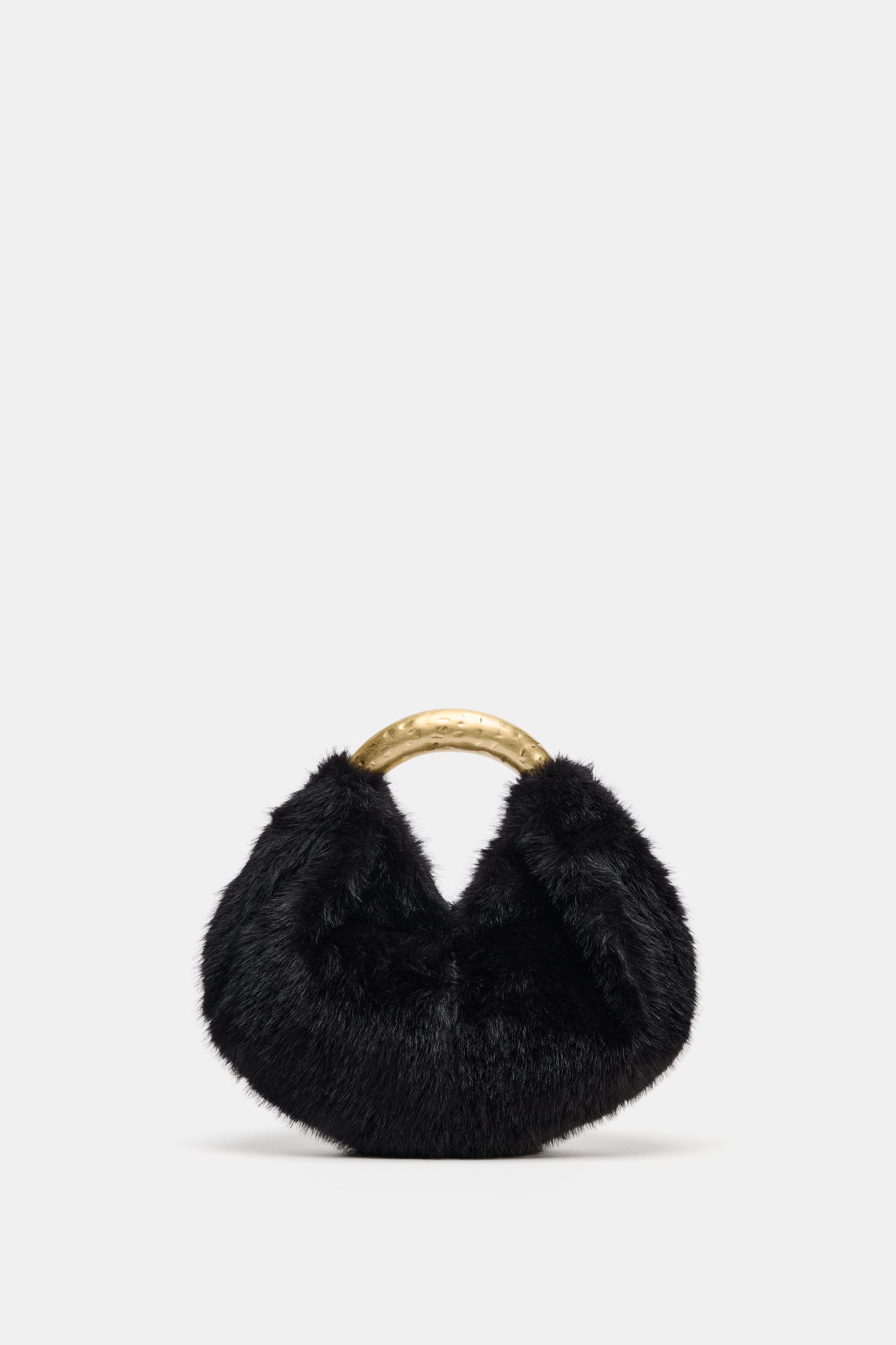 FAUX FUR HANDBAG WITH METAL HANDLE | Zara US
