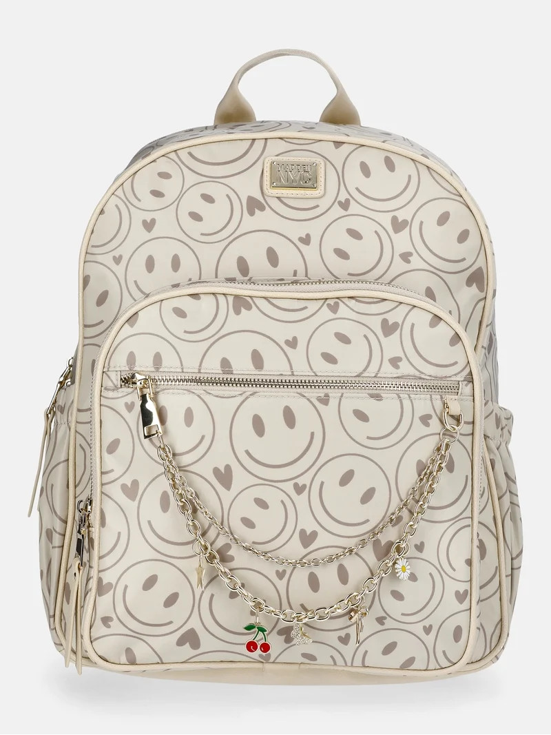 Madden NYC Women's Dome Backpack with Charm Chain Accent, Khaki Smiley | Walmart (US)