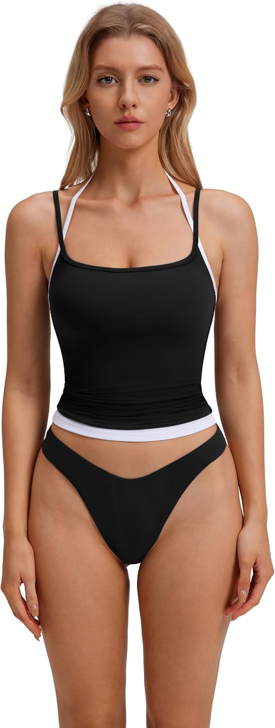 SUUKSESS Women Padded Tank Top Double Layer Halter Neck Camisole Tops | Amazon (US)