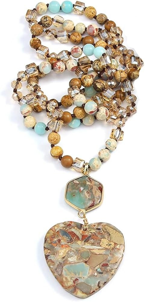 Yomisa Boho Necklaces for Women Men Natural Jasper Agate Tiger Eye Beaded Stone Pendant Necklaces... | Amazon (US)
